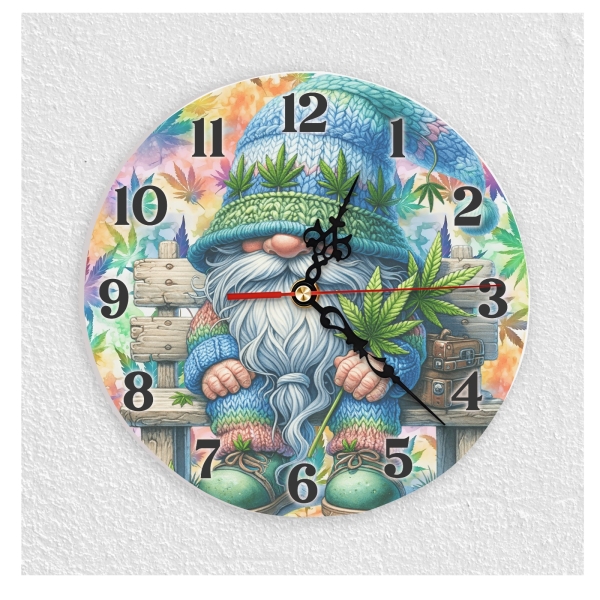 Wanduhr aus Glas mit Wichtel Cowboy Motiv